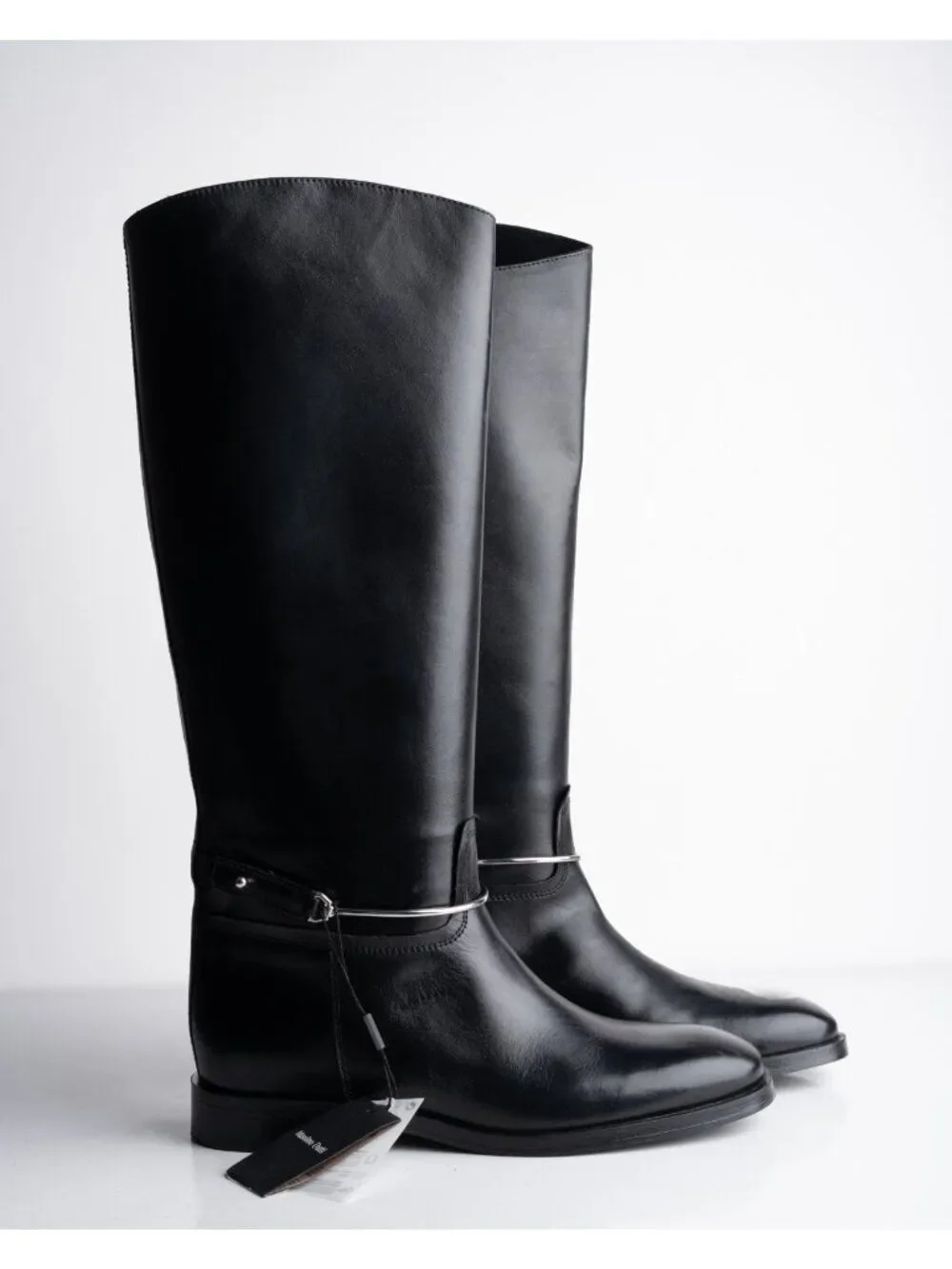 Massimo Dutti Womens Leather Knee High Riding Boots Black Sz US 7.5 EU 38 NWT